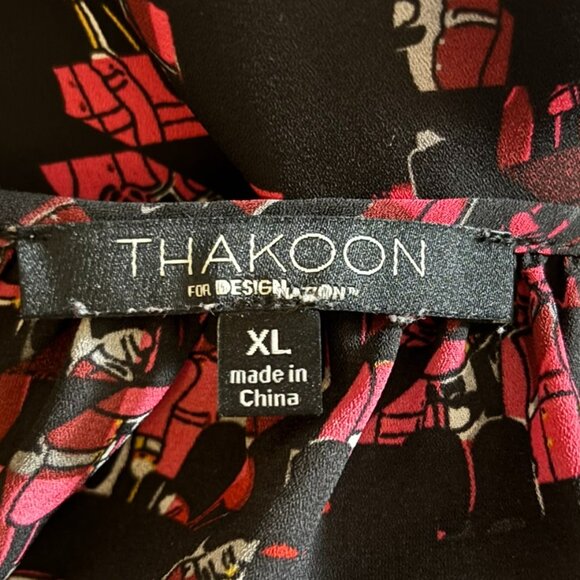 Thakoon for Design Nation Black + Pink Abstract Print Long-Sleeve Blouse — XL - Picture 4 of 4